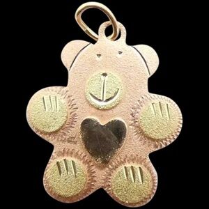 Cuddly Teddy Bear Pendant 10K Two-Tone Gold